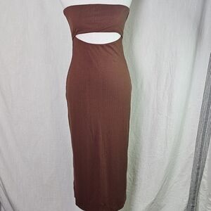 NBD by Revolve Britta Midi Cut Out Dress Brown Strapless Sz S